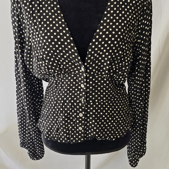 Free People love street women M polka dot long sleeve button down whimsigoth - Picture 5 of 12
